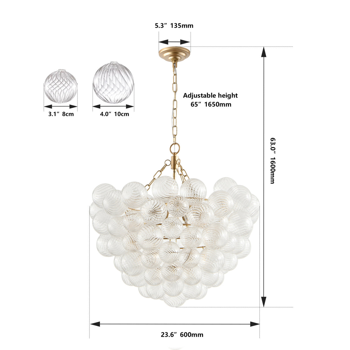Modern European furniture - Gold Chandelier with Ribbed Glass Globes - www.oroa.com