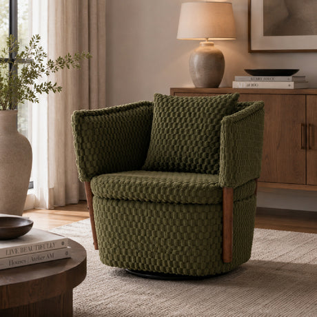 Green Mid-Century Upholstered Swivel Chair | OROA