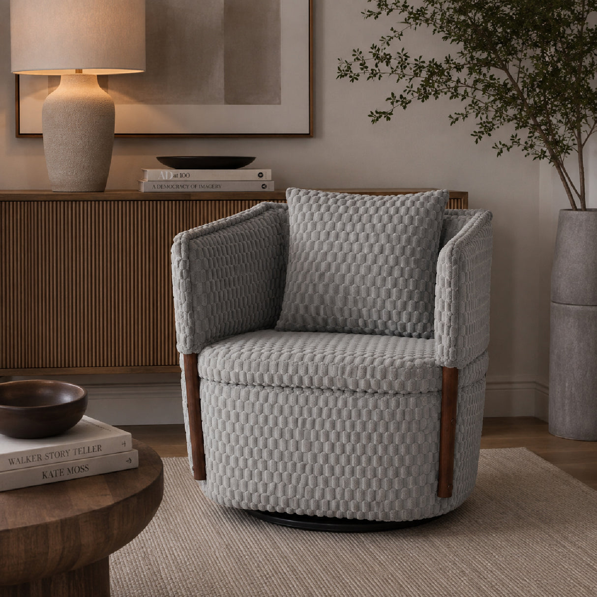 Mid-Century Upholstered Swivel Chair | OROA