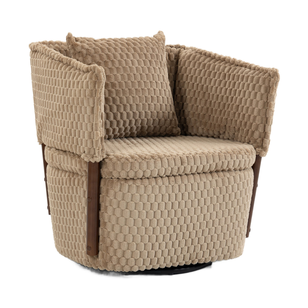 Brown Mid-Century Upholstered Swivel Chair | OROA