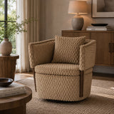 Brown Mid-Century Upholstered Swivel Chair | OROA