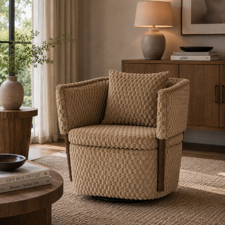 Brown Mid-Century Upholstered Swivel Chair | OROA