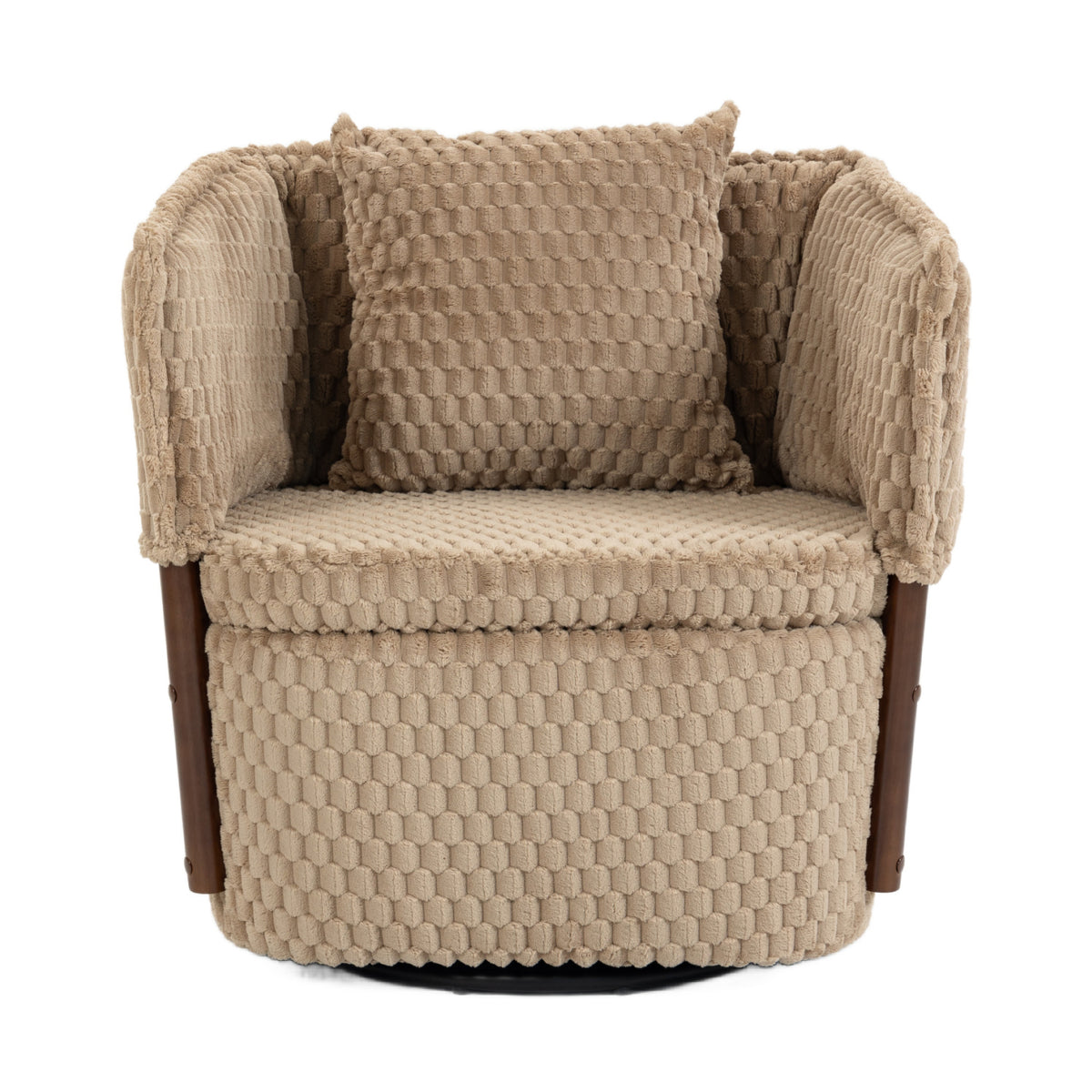 Brown Mid-Century Upholstered Swivel Chair | OROA