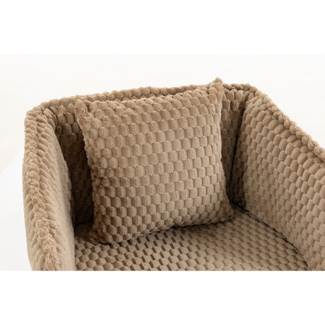 Brown Mid-Century Upholstered Swivel Chair | OROA