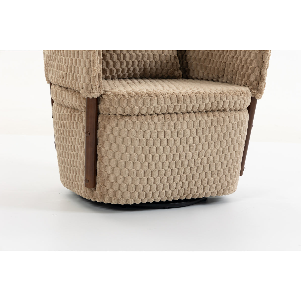 Brown Mid-Century Upholstered Swivel Chair | OROA