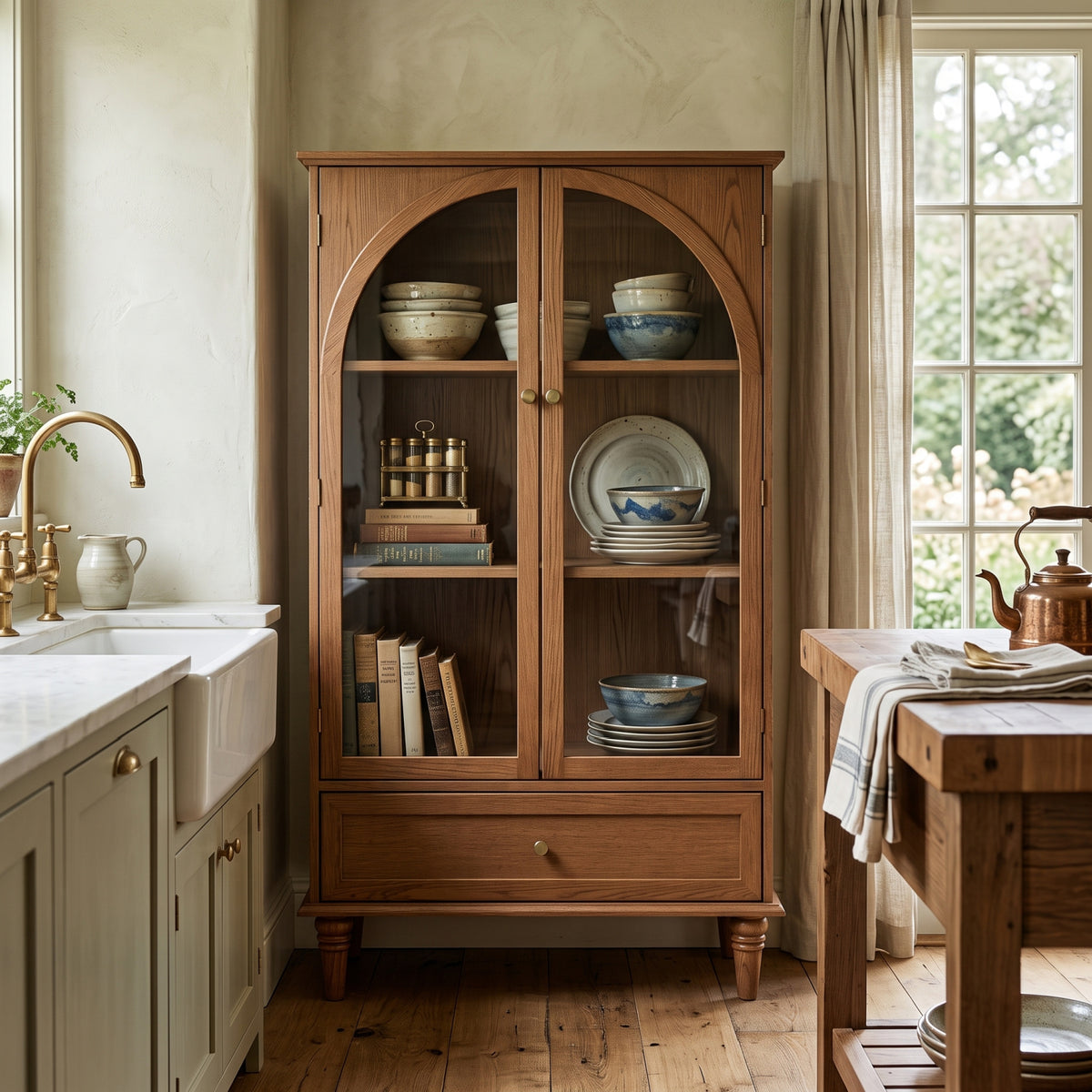Vintage Farmhouse Glass Display Cabinet | OROA