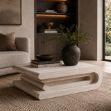 Modern European furniture - Beige Travertine Look Coffee Table - www.oroa.com