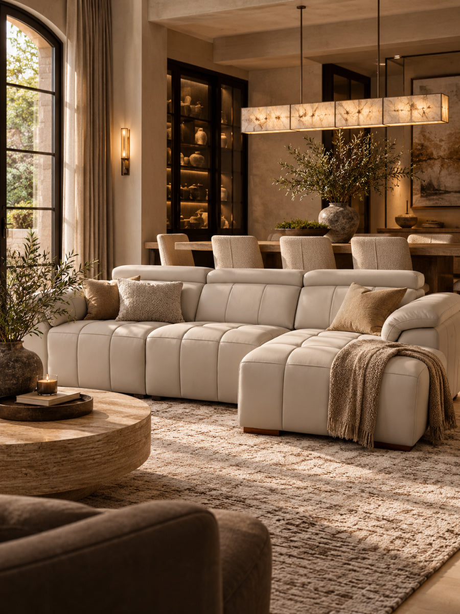 Modern Genuine Leather Electric Reclining L-Shaped Sofa | OROA