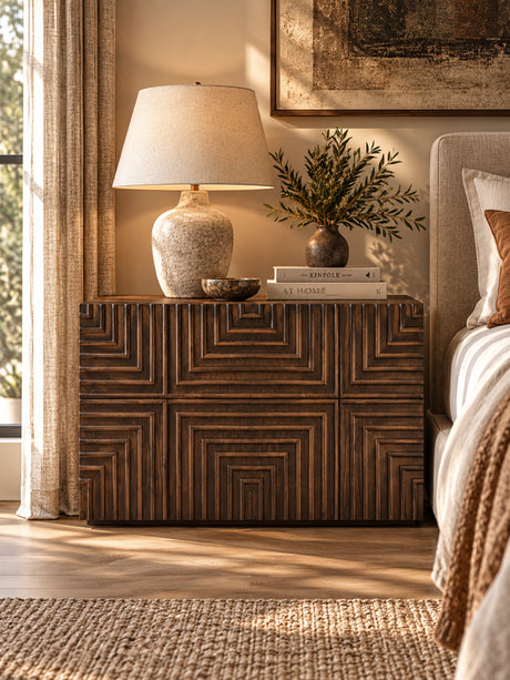 Modern European furniture - Geometric Embossed Relief Nightstand - www.oroa.com