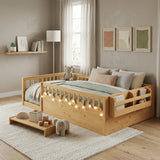 Twin Floor Bed Frame with Light and Storage Shelf | OROA Kids