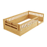 Twin Floor Bed Frame with Light and Storage Shelf | OROA Kids