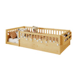 Twin Floor Bed Frame with Light and Storage Shelf | OROA Kids