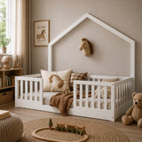 White Wooden Twin Floor Bed with Light | OROA Kids