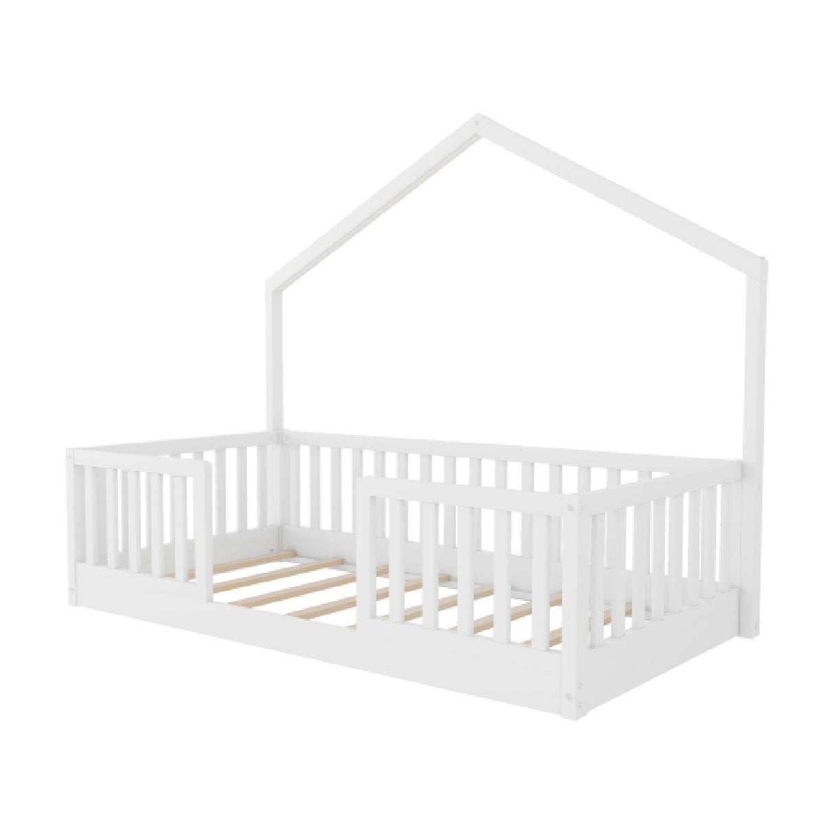 White Wooden Twin Floor Bed with Light | OROA Kids