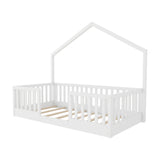 White Wooden Twin Floor Bed with Light | OROA Kids