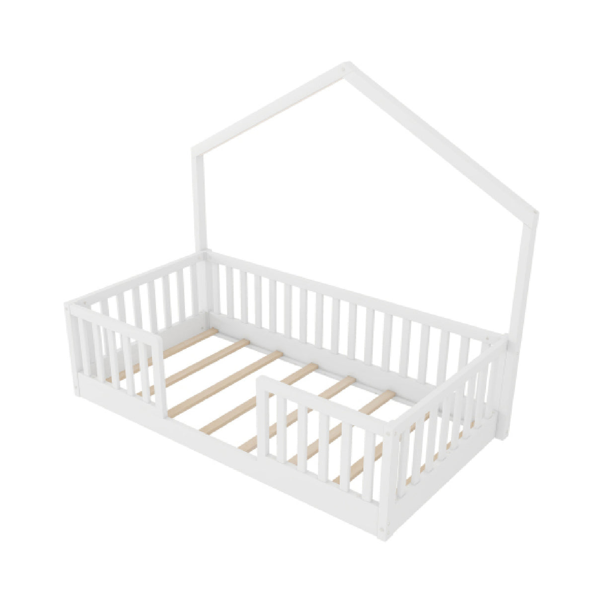 White Wooden Twin Floor Bed with Light | OROA Kids