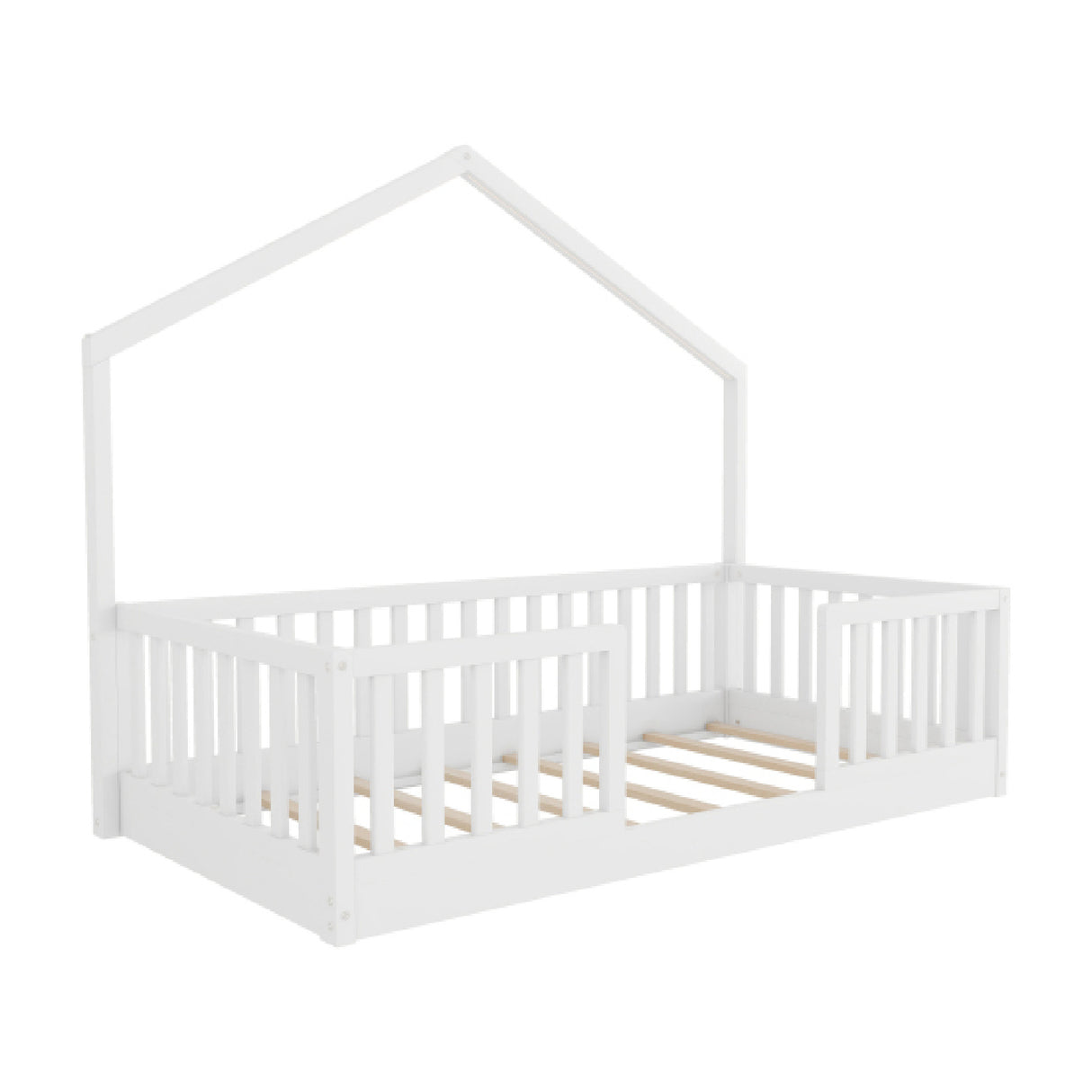 White Wooden Twin Floor Bed with Light | OROA Kids