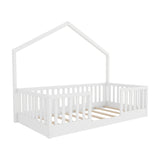 White Wooden Twin Floor Bed with Light | OROA Kids
