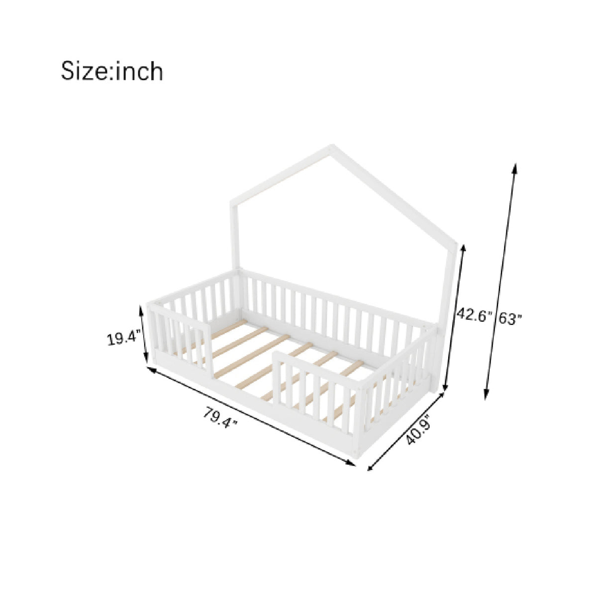 White Wooden Twin Floor Bed with Light | OROA Kids