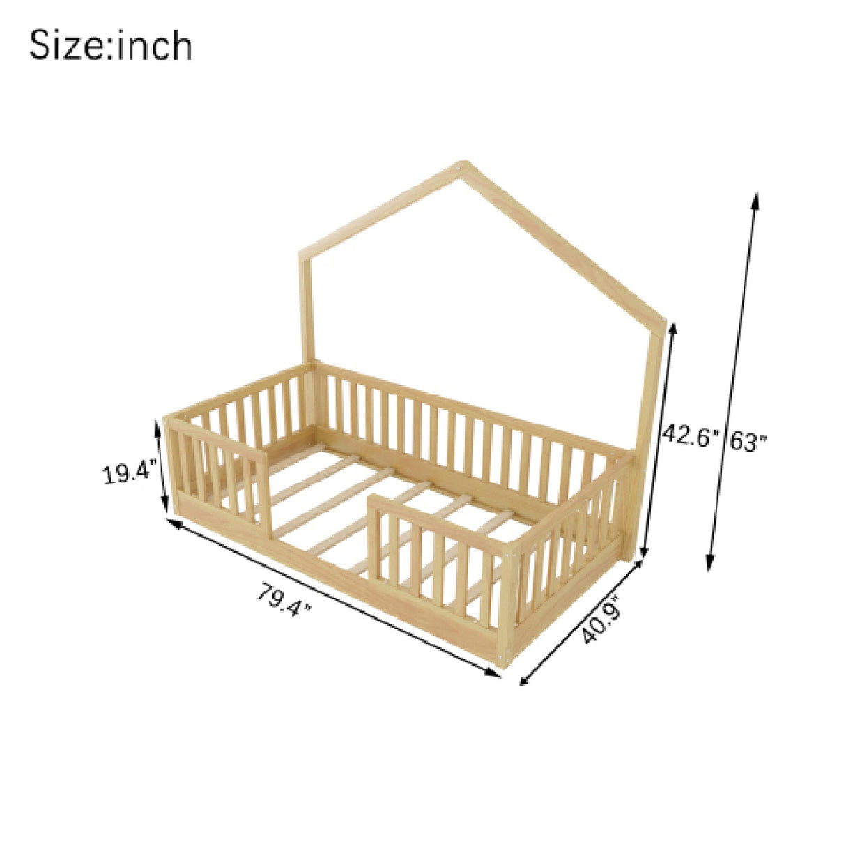 Wooden Twin Floor Bed with Light | OROA Kids