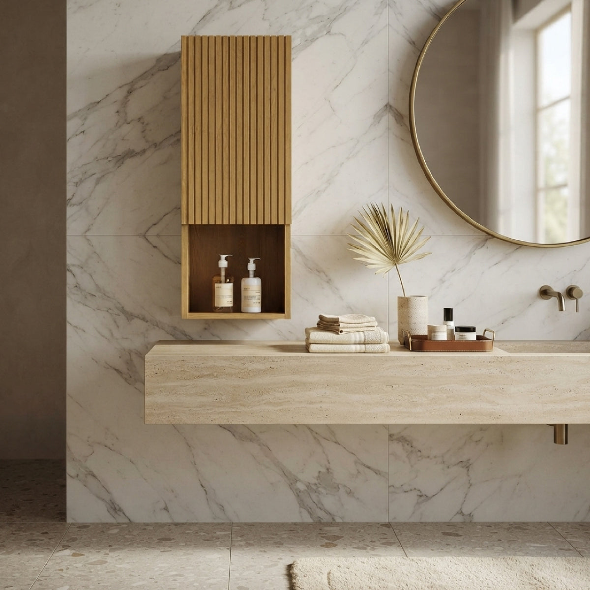 Golden Oak Bathroom Wall Mounted Cabinet | OROA