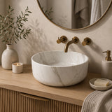 14" White Round Vessel Ceramic Sink | OROA