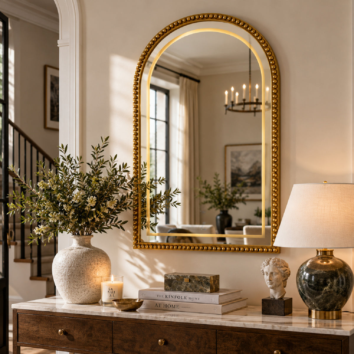 Avri Golden Beaded Wall Mirror | OROA