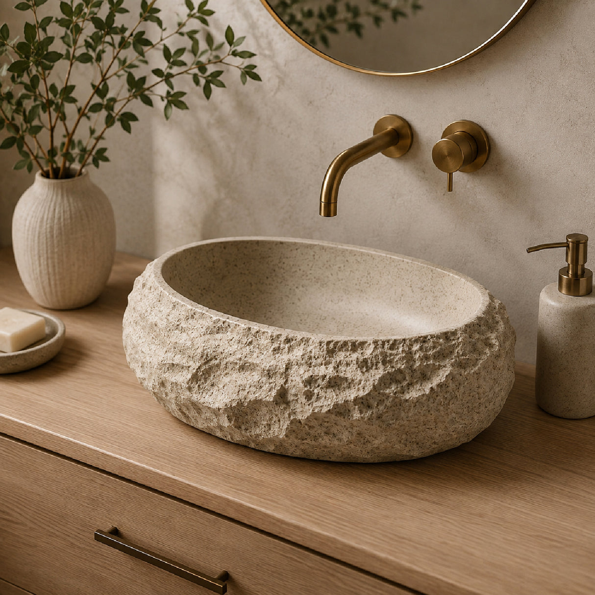 18" Irregular Oval Stone Pattern Bathroom Sink | OROA