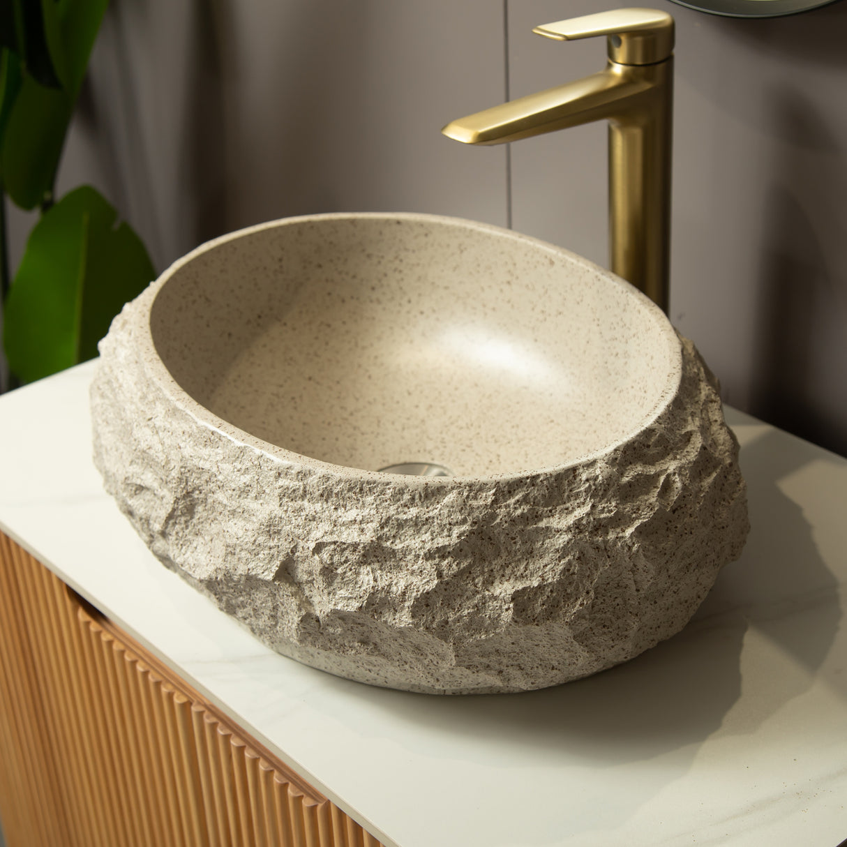 18" Irregular Oval Stone Pattern Bathroom Sink | OROA