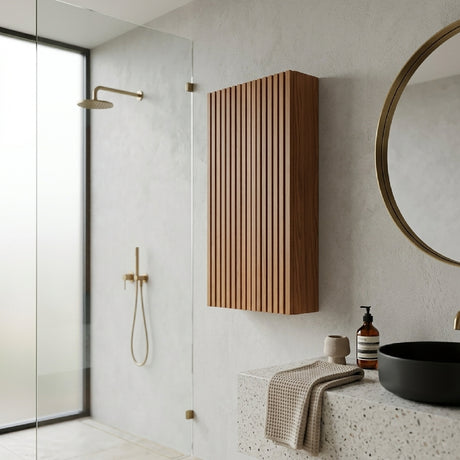 Brown Narrow Wall Mounted Bathroom Cabinet | OROA