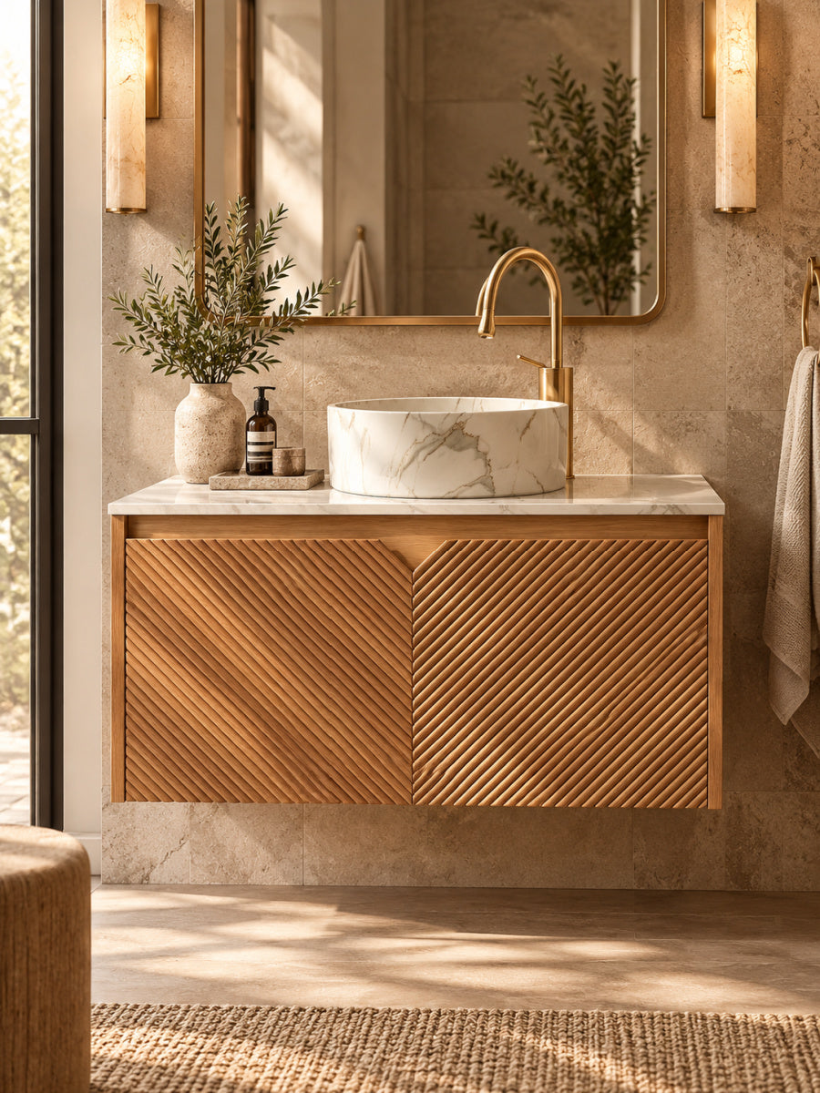 Modern European furniture - Brown Oak Wall-Mounted Bathroom Cabinet - www.oroa.com