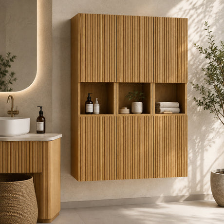 Modern European furniture - 59" Golden Oak Modular Bathroom Storage Cabinet - www.oroa.com