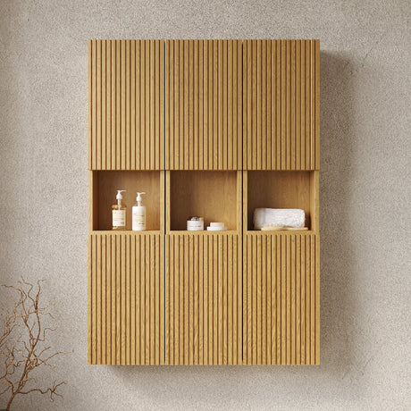 Modern European furniture - 59" Golden Oak Modular Bathroom Storage Cabinet - www.oroa.com