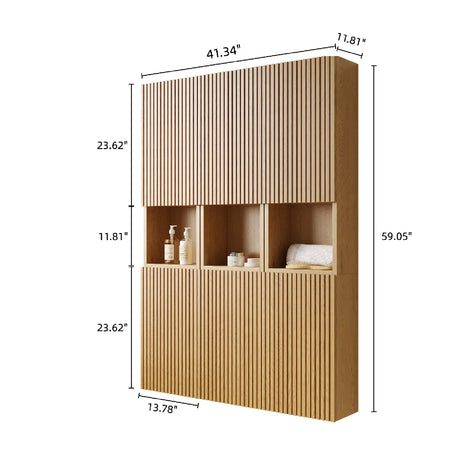 Modern European furniture - 59" Golden Oak Modular Bathroom Storage Cabinet - www.oroa.com