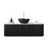48" Matte Black Floating Bathroom Vanity with Stone Top | OROA