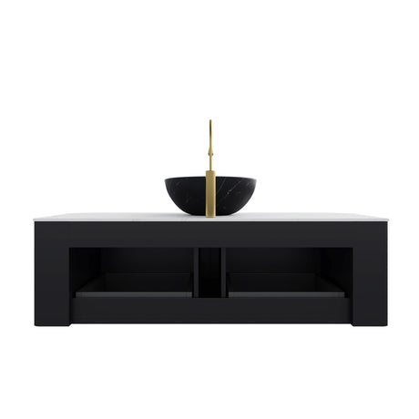 Modern European furniture - 48" Matte Black Floating Bathroom Vanity with Stone Top - www.oroa.com