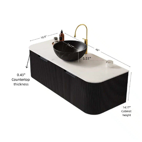 Modern European furniture - 48" Matte Black Floating Bathroom Vanity with Stone Top - www.oroa.com