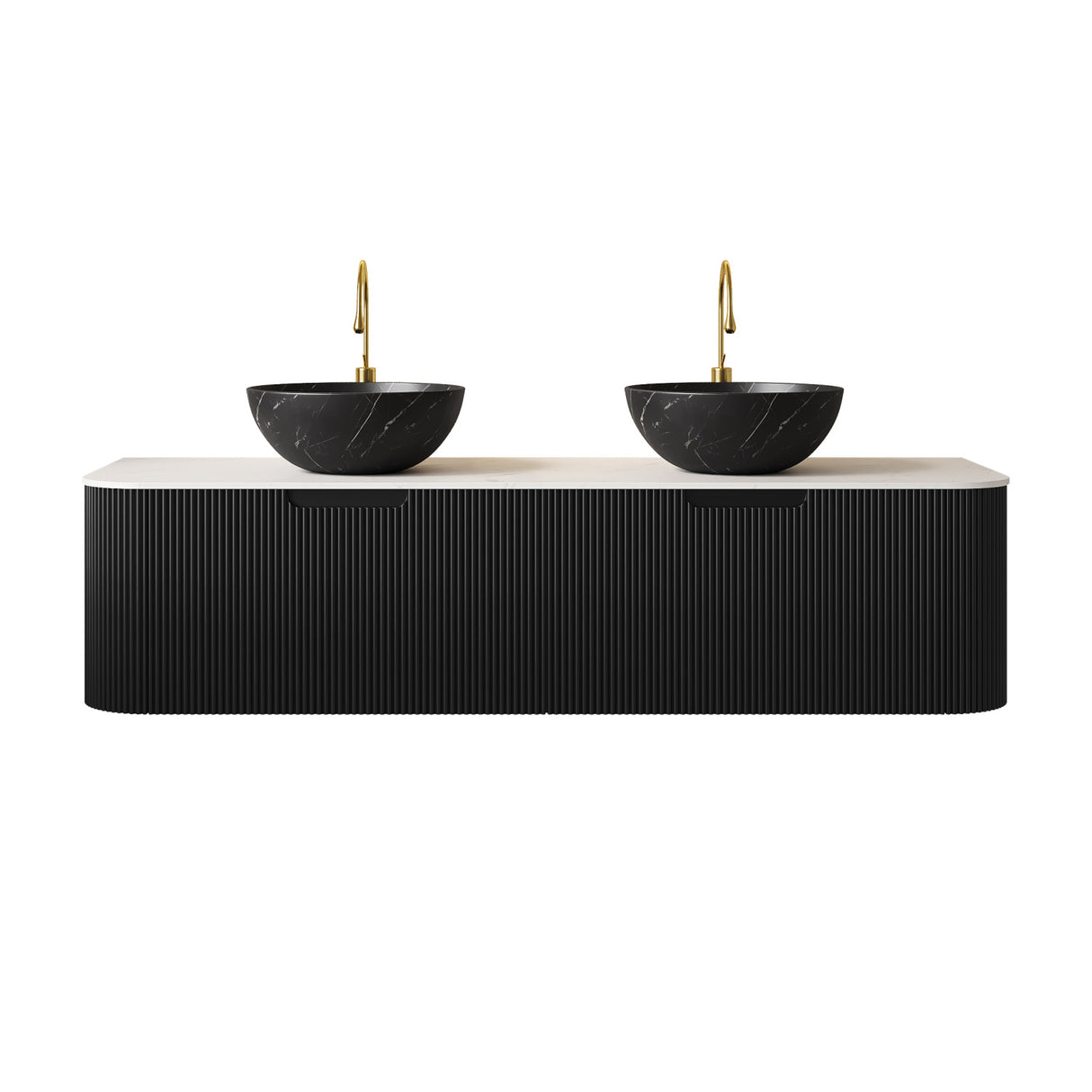 Modern European furniture - 60" Matte Black Floating Bathroom Vanity with Stone Top - www.oroa.com