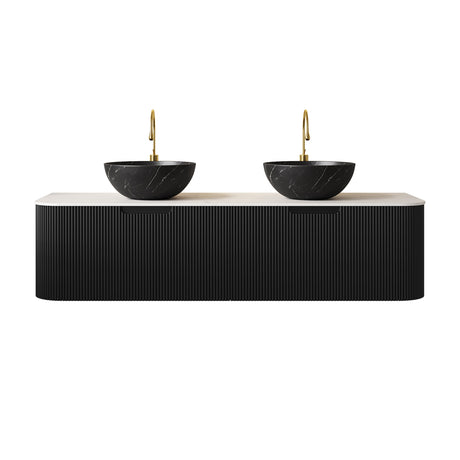 Modern European furniture - 60" Matte Black Floating Bathroom Vanity with Stone Top - www.oroa.com
