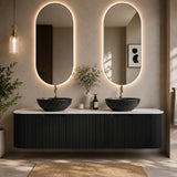 Modern European furniture - 60" Matte Black Floating Bathroom Vanity with Stone Top - www.oroa.com