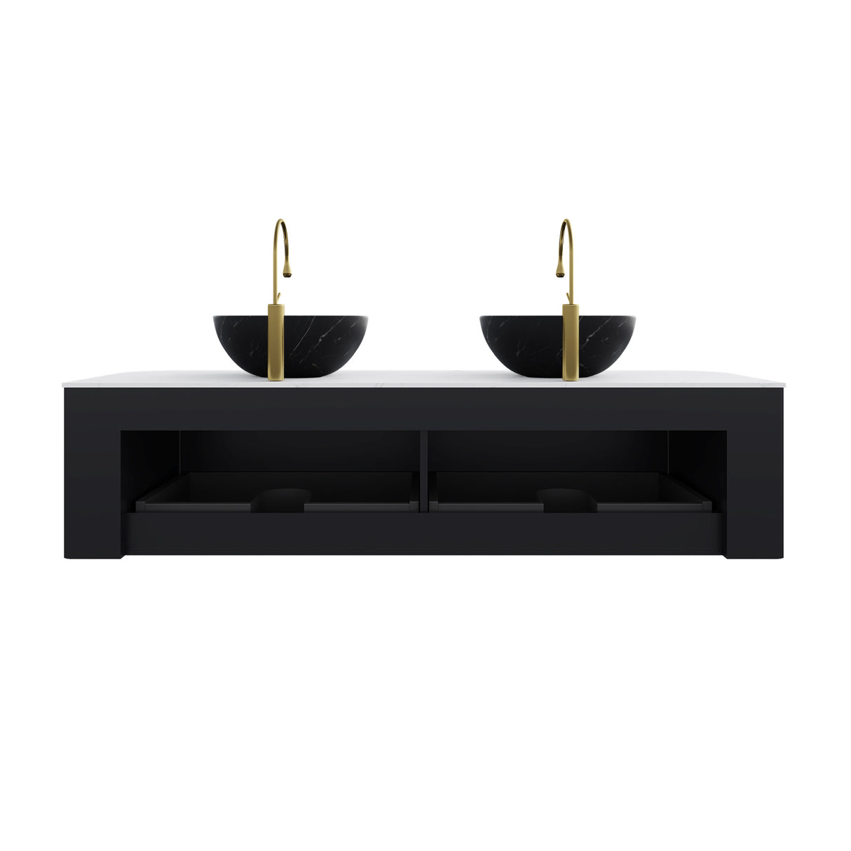 Modern European furniture - 60" Matte Black Floating Bathroom Vanity with Stone Top - www.oroa.com