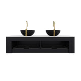 Modern European furniture - 60" Matte Black Floating Bathroom Vanity with Stone Top - www.oroa.com