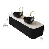 Modern European furniture - 60" Matte Black Floating Bathroom Vanity with Stone Top - www.oroa.com