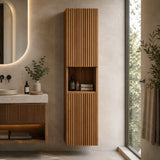 Modern European furniture - 59" Brown Oak Tall Bathroom Storage Cabinet - www.oroa.com 
