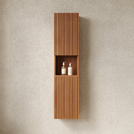 Modern European furniture - 59" Brown Oak Tall Bathroom Storage Cabinet - www.oroa.com 