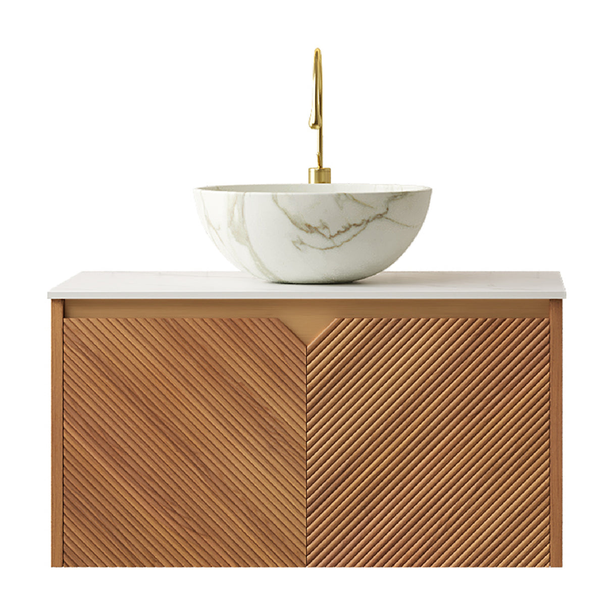 Modern Floating Brown Oak Bathroom Vanity with Sink | OROA