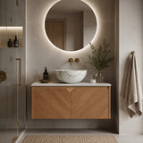 Modern Floating Brown Oak Bathroom Vanity with Sink | OROA