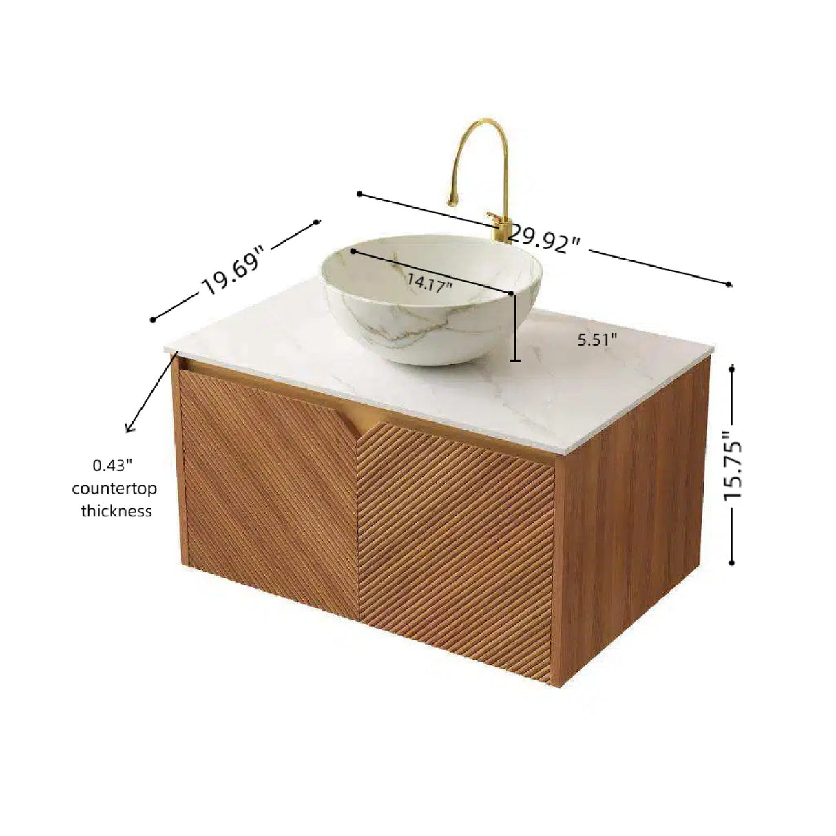 Modern Floating Brown Oak Bathroom Vanity with Sink | OROA