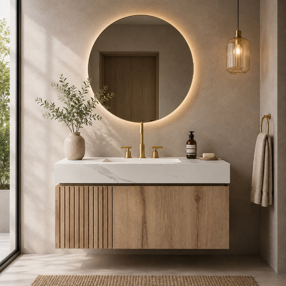 Carrara White Sintered Stone Top Vanity with Sink | OROA