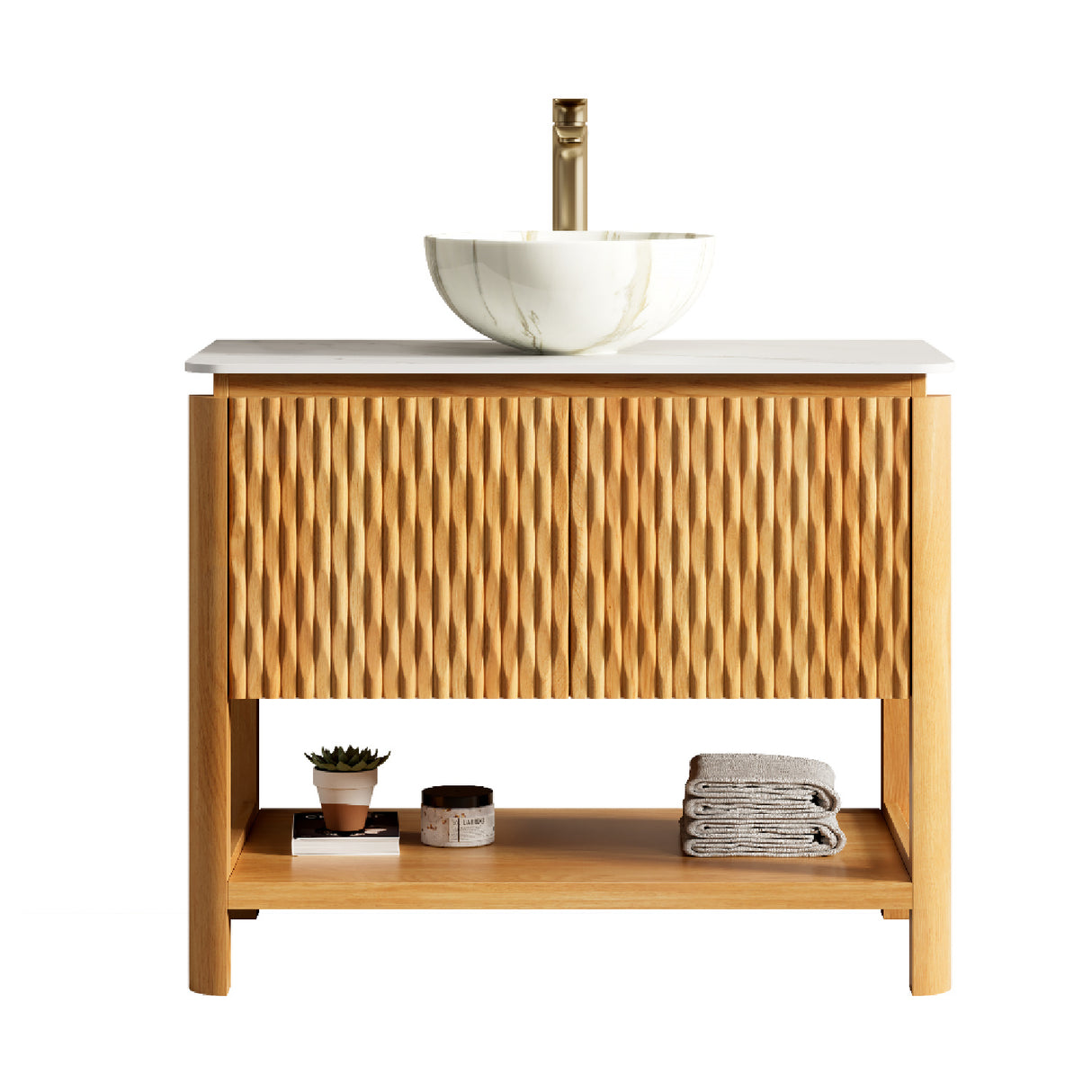 36" Natural Wood Bathroom Vanity with Vessel Sink | OROA